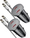 USB C Car Charger with 60W Braided USB C Cable 3ft, 2-pack, Mini 60W USB C Fast Charging Cigarette Lighter, Dual PD3.0