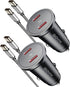 USB C Car Charger with 60W Braided USB C Cable 3ft, 2-pack, Mini 60W USB C Fast Charging Cigarette Lighter, Dual PD3.0