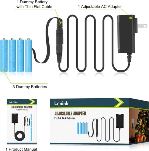 Lenink Adjustable AC Power Supply Adapter for 2 AAA, 3 AAA, 4 AAA Batteries, Black Battery Replacement Adapter