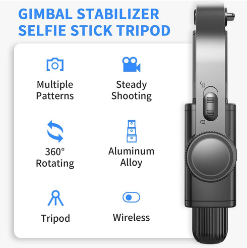 Gimbal Stabilizer for Smartphone with Retractable Selfie Stick and Tripod, 1-Axis Multifunction Remote Rotation