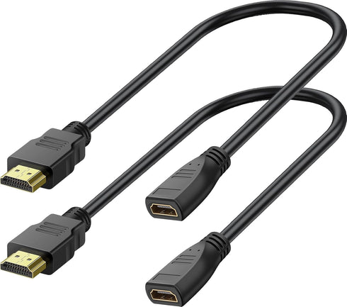 HDMI Extension Cable 1 Feet, 2 Pack High Speed HDMI Male to Female Adapter Cable, 1080P for HDTV, Monitor, PC, Projector
