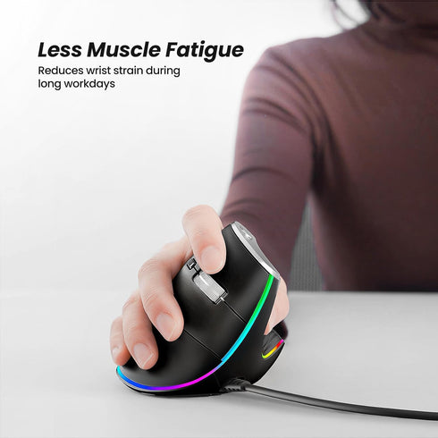 Nulea M504 Wired Vertical Mouse, USB Optical Ergonomic Mouse Wired with 4 Adjustable DPI, 11 RGB Backlight Modes, Compatible for Laptop, PC, Desktop, Mac, Black