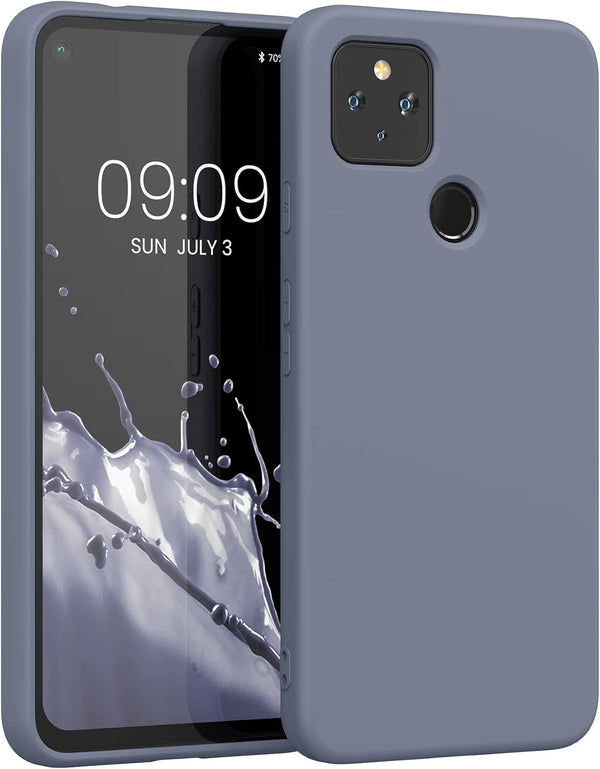 kwmobile Slim Protective TPU Silicone Case Compatible with Google Pixel 4a 5G - Blue Grey