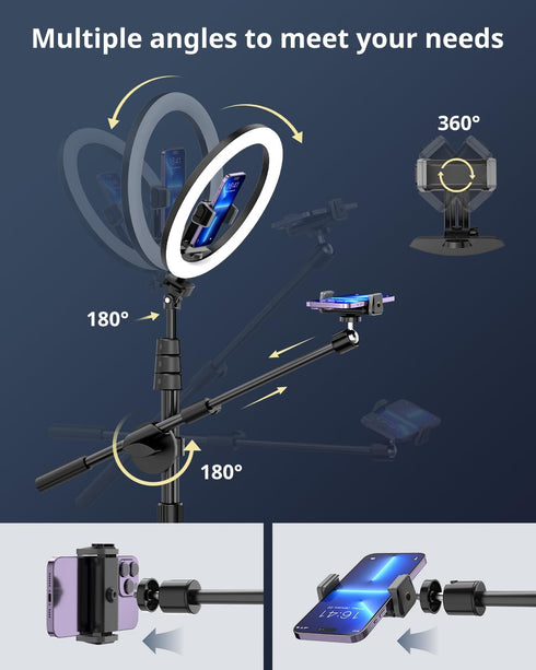 UBeesize 12" Selfie Ring Light with Stand and Overhead Phone Mount, 62" Tripod for Video Recording