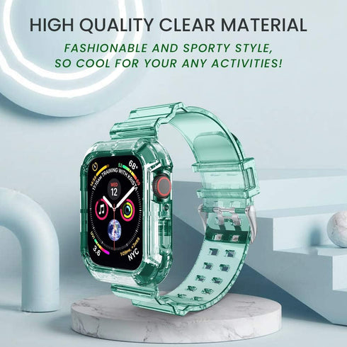 Clear Watch Band for Apple Watch 42mm 44mm 45mm, Transparent Crystal Bumper Case Compatible