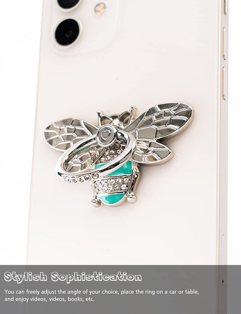 Allengel Bee Phone Ring Holder, Cute Finger Kickstand with Crystal for iPhone or Smartphone Cases, Silver Turquoise