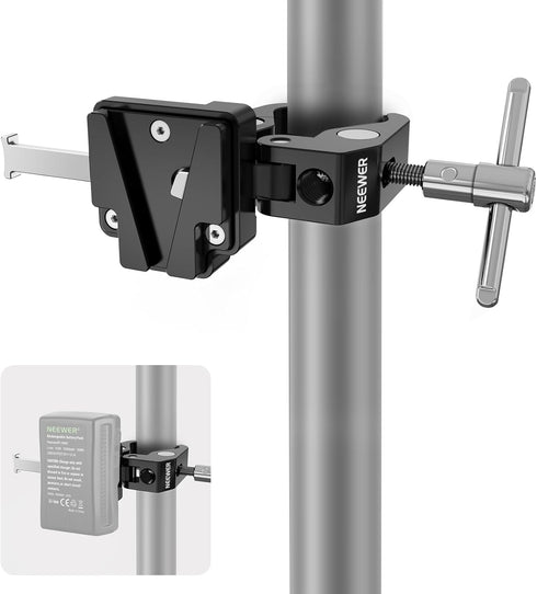 NEEWER Mini V Mount Battery Plate with Wide Super Crab Clamp & QR Lock for Tripod Light Stand
