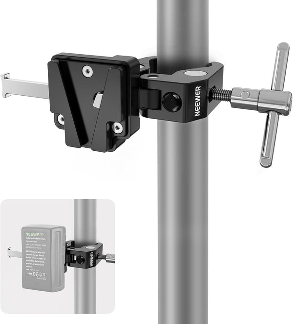NEEWER Mini V Mount Battery Plate with Wide Super Crab Clamp & QR Lock for Tripod Light Stand