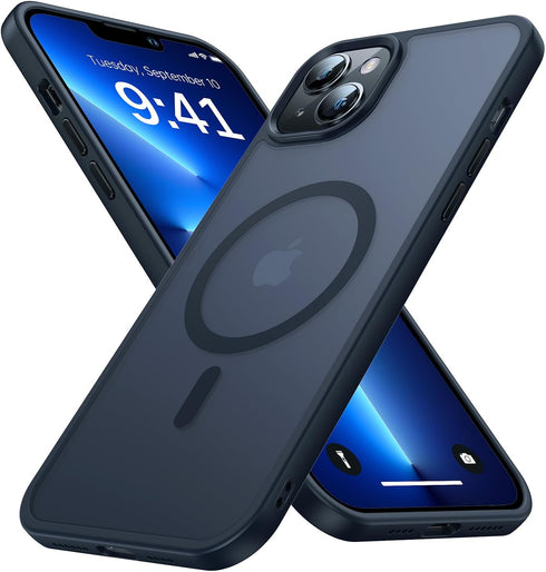 iPhone 13 & 14 MagSafe Case - Slim Black Silicone Edge, 10FT Military Grade Protection, Translucent Matte Back (6.1")