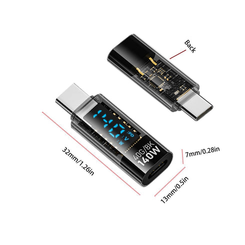 USB C Adapter, 140W Type C Female to Male Extension with Digital LED Display for iPhone 15/Plus/Pro/Pro Max