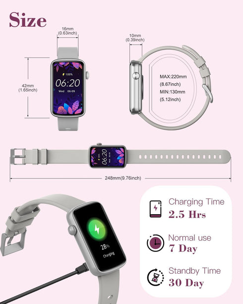 Smart Watches for Women - Compatible with iPhone and Android Phones, LYNN2 Fitness Tracker Watch with Heart Rate Monitor