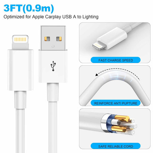 Apple Carplay Cable, USB A to Lightning Charger Cord Compatible with iPhone 14 13 12 11 Pro Max XR XS X, Car Charging