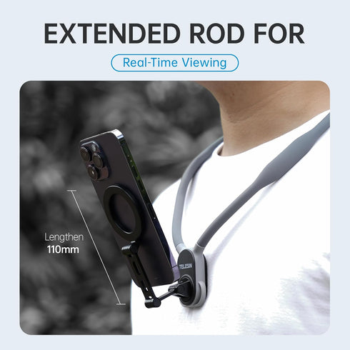 Max Magnetic Neck Mount for Phones, POV/Vlog Neck Phone Holder with Fixing Chest Strap, Hand Free Stand for Video