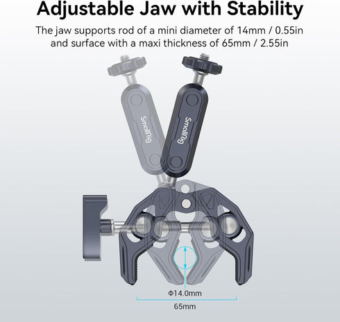 SMALLRIG Ballhead Magic Arm with Clamp and Adapter, Camera Mount Clamp for Gopro, Monitor Mount with 1/4"-20, 3/8"-16