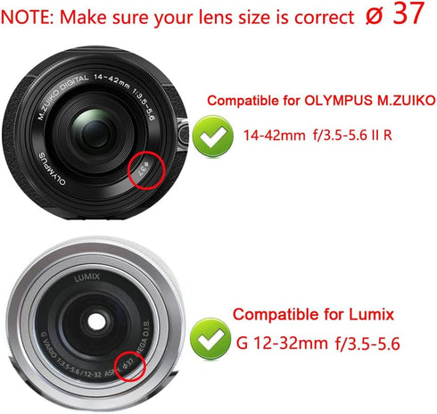 37mm Metal Lens Hood & Lens Cap Compatible for Olympus E-M10 IV/E-M10 III E-PL7 kit Zuiko 14-42mm Lens (1+1 Pack)