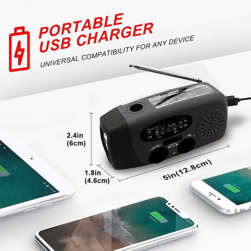 Upgrade Portable Solar Emergency Weather Radio, Hand Crank AM/FM NOAA Survival Radio with LED Flashlight