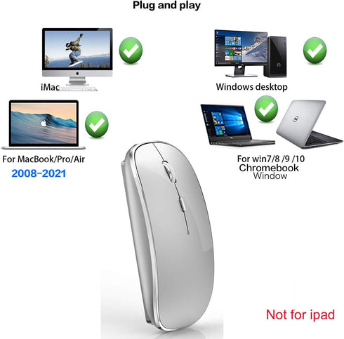 JETTA Wireless Mouse for MacBook Pro, Air, Laptop, Desktop, Chromebook, Win7/8/10/11, PC - Silver