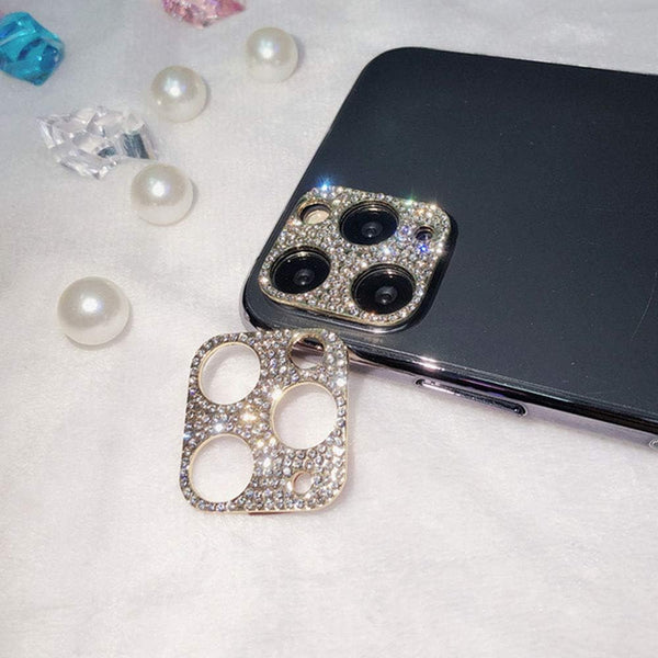 2 Pack Gold Camera Lens Cover Compatible with iPhone 12 Pro Max, 3D Glitter Bling Diamond Sticker Protector