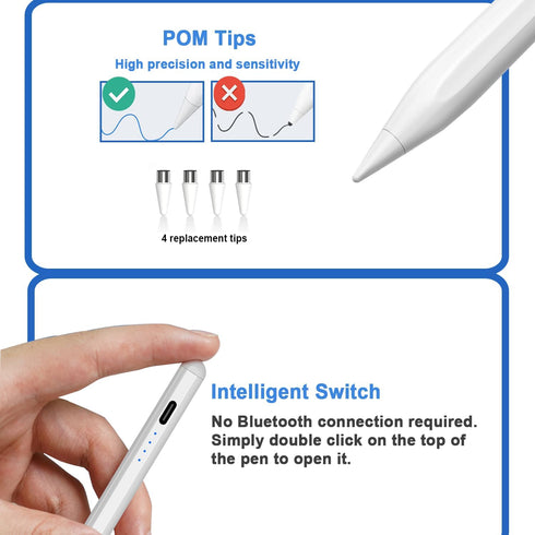 Stylus Pens for Touch Screens, Power-Display Tablet Pen, Magnetic Digital Touch Pen for iPhone/iPad/Android
