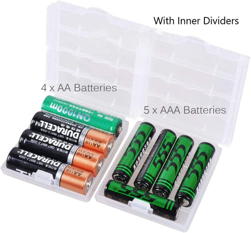 Battery Organizers for AA/AAA, Compact Portable Storage Cases, Insulative Plastic Clear Battery Holders (20 PCS)