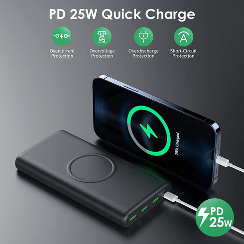 HETP 33800mAh 15W 25W 4.0 5 Pack 16/15/14/13/12 Wireless Portable Charger Power Bank, Fast Wireless Charging PD QC
