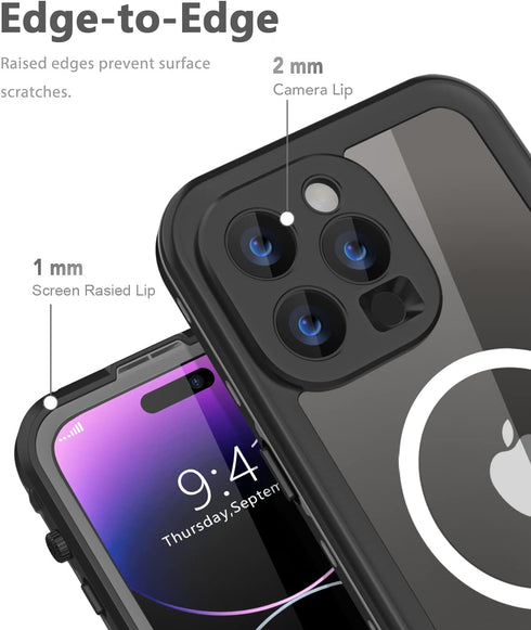 iPhone 14 Pro Max Waterproof Case, Shockproof Dustproof with Screen Protector, Full Body Protective Case, Black, 6.7