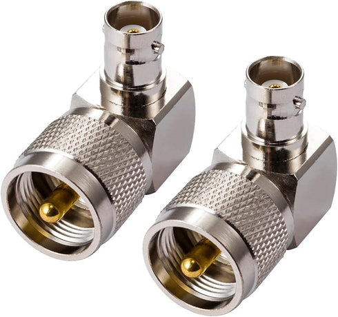 2PCS CB Radio Adapter - UHF Male to BNC Female Right Angle 90-Degree Antenna Adapter, Nickel Plated