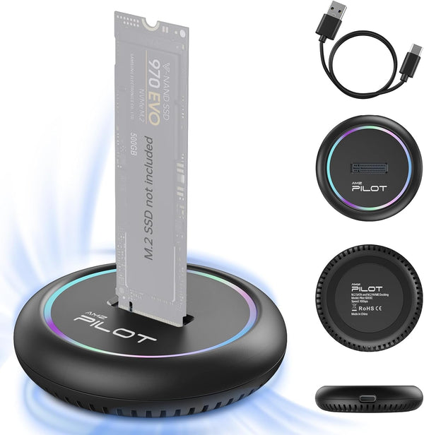 M.2 NVMe & SATA to USB C Docking Station, M.2 SSD to USB A C Reader Adapter for NVMe and SATA SSD Dock