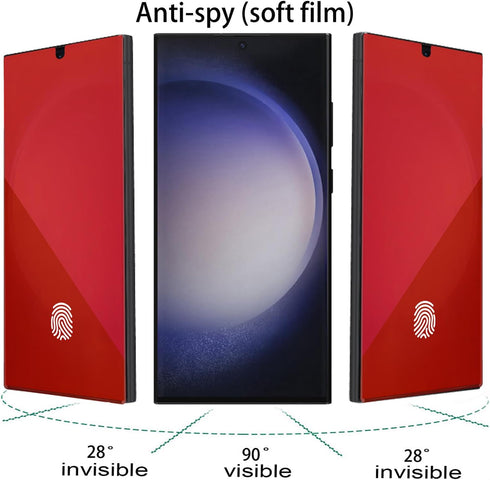 2 Pack Anti-Blue Privacy Screen Protector for Samsung Galaxy S23 Ultra Anti-Spy Soft Red Film Support Finger Unlock 6.8 inch + 2 Pack Camera Lens Glass Protector
