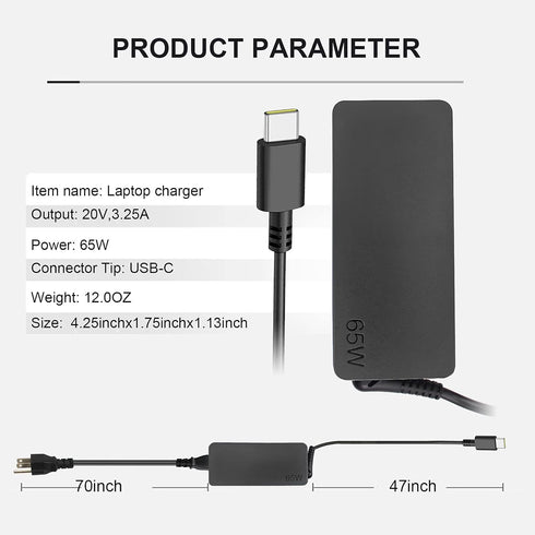 Replacement 65w USB C Laptop Charger for Lenovo ThinkPad/Chromebook/Yoga