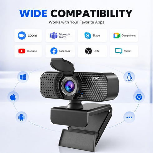 Kemeiv C26 1080P 105 Webcam with Microphone, USB Computer Camera with Privacy Cover, Noise Reducing Mic, Auto Light