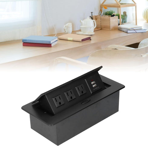 Wisoqu Recessed Power Strip, Slow Opening Power Socket with USB Charging Ports, Furniture Hidden Charging Station