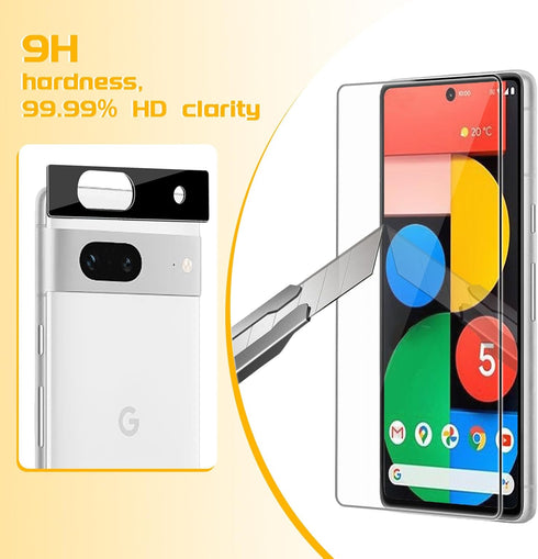 4+4 Pack Screen Protector & Camera Lens Protector for Google Pixel 7, 9H Tempered Glass, Bubble Free