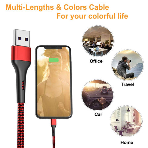 Durcord 6FT Lightning Cable: Fast Charging Nylon Braided Cord for iPhone 14/13/12/11 Pro Max/XS/XR/8/7/6S/SE/iPad.