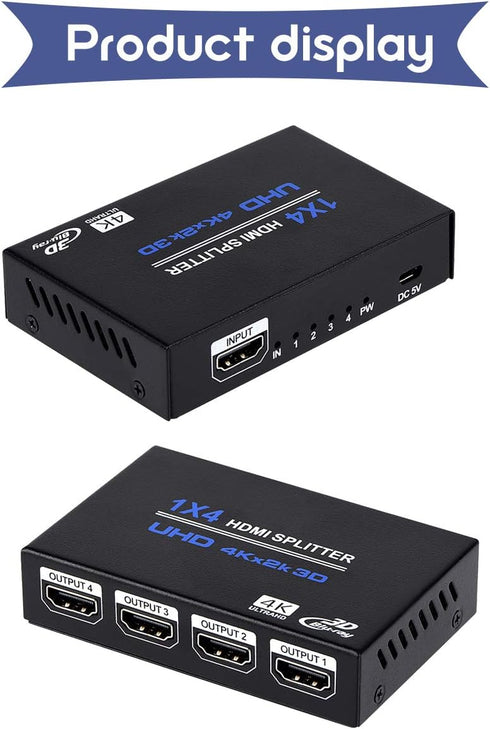 ENBUER 1x4 1 4 3D 4K 2K PS3, HDMI Splitter, in Out HDMI Splitter Audio Video Distributor Box Support & x Compatible