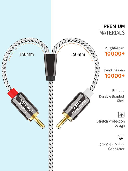 CableCreation 3.5mm to RCA Cable, 1.6FT/0.5M Angle 3.5mm Male to 2RCA Male Auxiliary Stereo Audio Y Splitter Gold-Plated