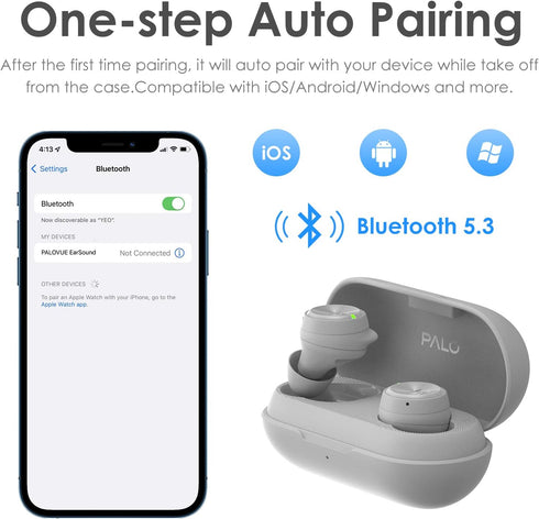 PALOVUE Wireless Earbuds, Bluetooth 5.3 Earphones with Built-in Mic, 35H Playtime, Compact Charging Case