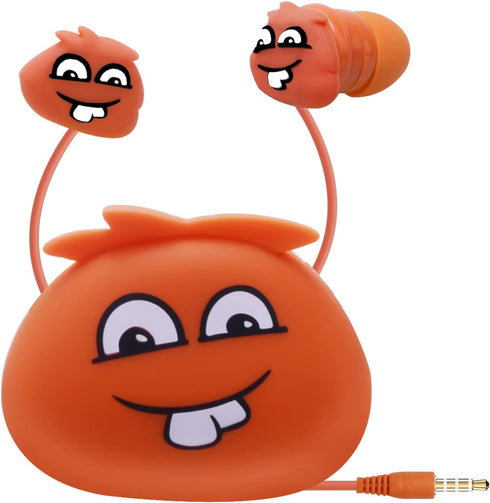 Kids Earbuds with Storage Case, Wired 3.5mm In-Ear Headphones with Mic, Lovely Gifts for School Girls and Boys (Orange)