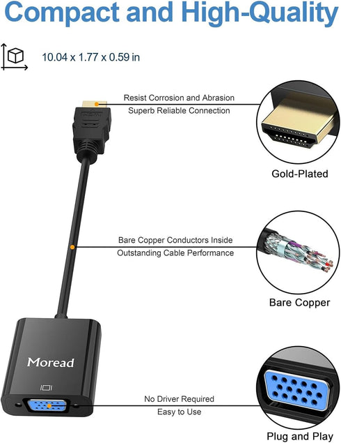 HDMI to VGA Adapter, 5 Pack, Gold-Plated (Male to Female) for Computer, Desktop, Laptop, Monitor, Projector, Black