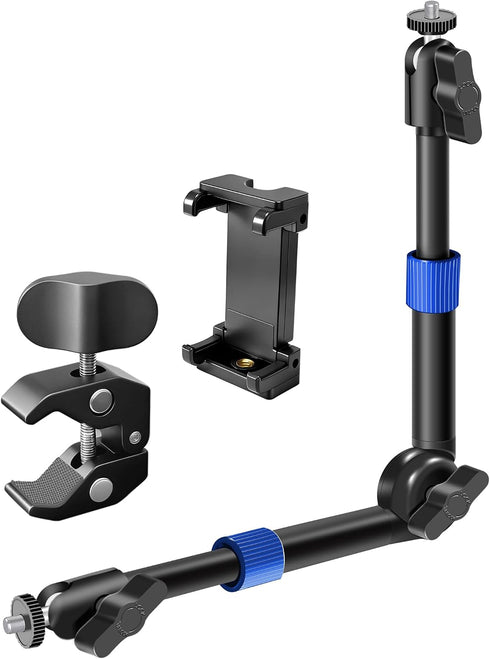 BZE Universal Retractable Magic Arm Clamp 11.8-15 Inch, Webcam Stand1/4" & 3/8" Thread