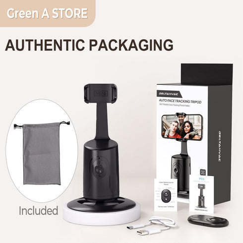 Auto Face Tracking Tripod - 360° Rotation Phone Holder with Remote, Gesture Control, Rechargeable Smart Shooting for