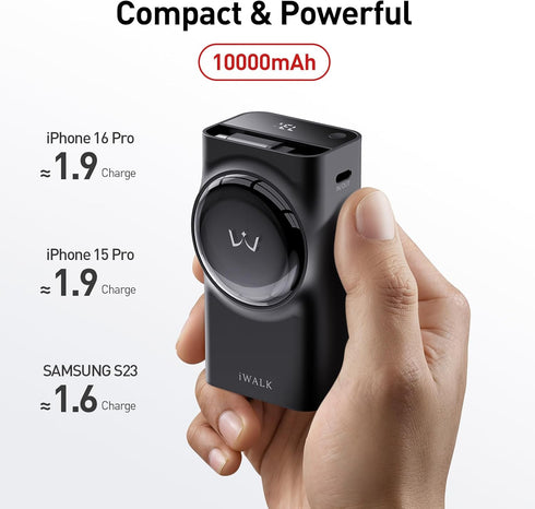 iWALK Reel Power Bank Built-in 2.3ft Retractable Cable, 10,000mAh PD 30W Fast Charging Portable Charger, 3-Output