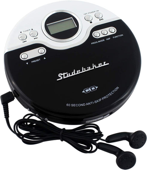 Studebaker SB3703BWB Joggable Personal CD/MP3 Player with Audio Book Compatibility, Bookmark Feature and