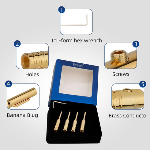 Monosaudio Audiophile Banana Plugs Pure Copper 4 Pcs Double Screw Locking for 10Awg to 17Awg Speaker Wire with L-Form