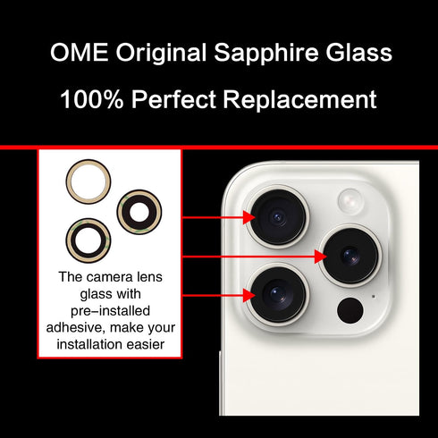 ASDAWN Back Camera Lens Glass Replacement for iPhone 15 Pro, 6.1 Inches, Pre-Installed Adhesive with Installation Manual