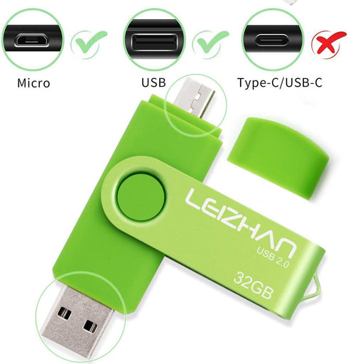 LEIZHAN Micro USB Flash Drive OTG Pen Drive 32GB for Samsung Galaxy S7, S7Edge, S6, S6 Edge (Green)
