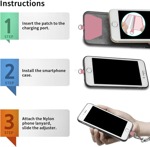 SS Phone Lanyard Strap, Universal Neck Cord Lanyards and Phone Tether Patch for All Phones (Pink)