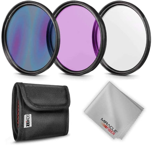 Zeikos 72mm Multi-Coated UV, CPL, FLD Professional Lens Filter Kit with Miracle Fiber Cloth and Carry Pouch, Accessory