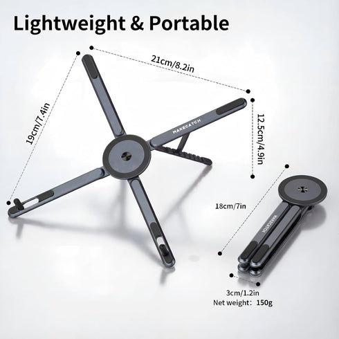 makecatch Adjustable Laptop Stand for Desk with Magnetic Phone Holder, MagSafe Compatible Portable Foldable Computer