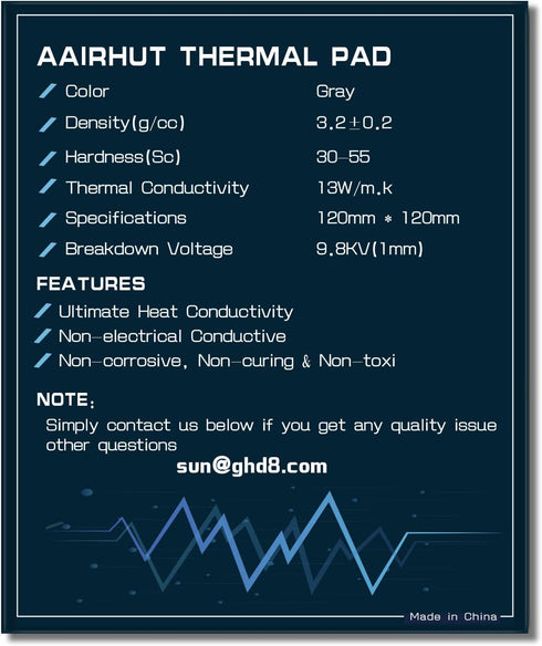 Thermal Pad 13W/mK, 120x120x2.5mm Silicone Cooling Pad, Non-Conductive Heat Resistance for PC Laptop PS4/PS5